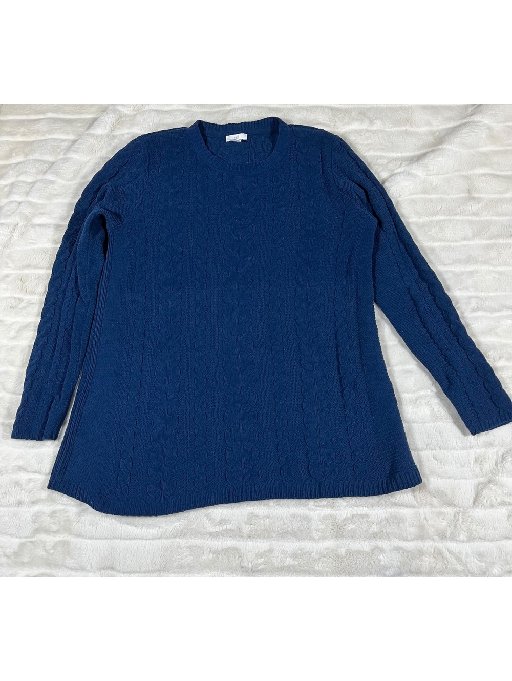 J. Jill Chenille XS Dark Blue Cable Knit Tunic Office Work Fall Winter Sweater